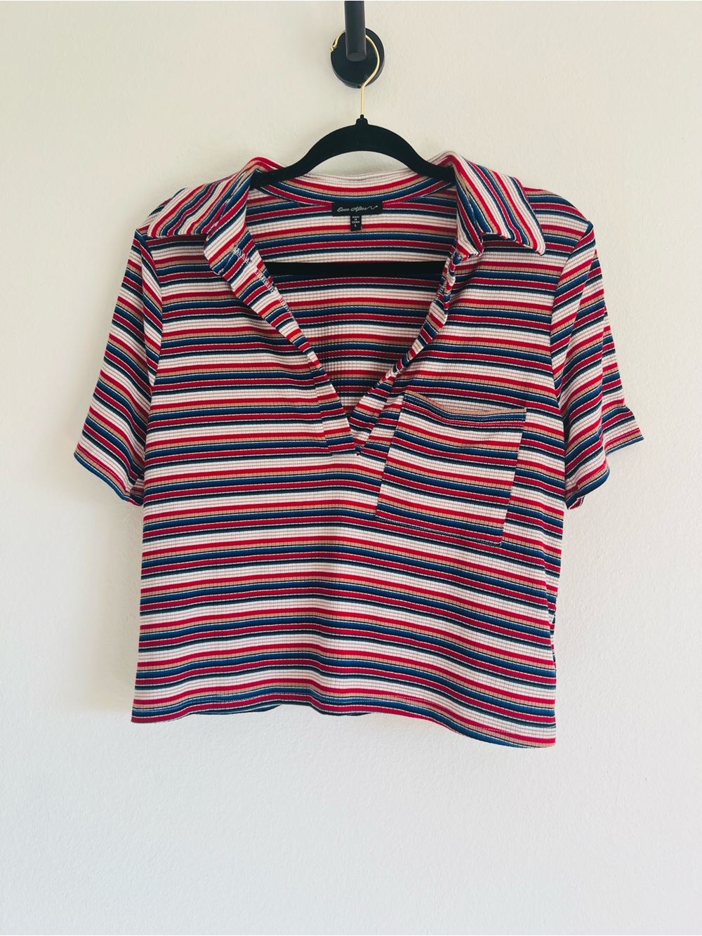 Ever After Striped Polo Crop Top in Red, Navy & White